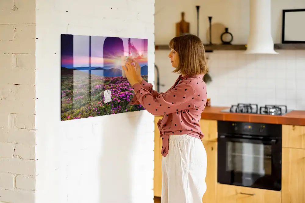Tableau magnétique motif fleurs au lever du soleil