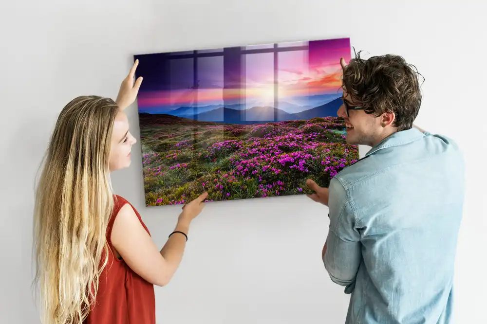 Tableau magnétique motif fleurs au lever du soleil