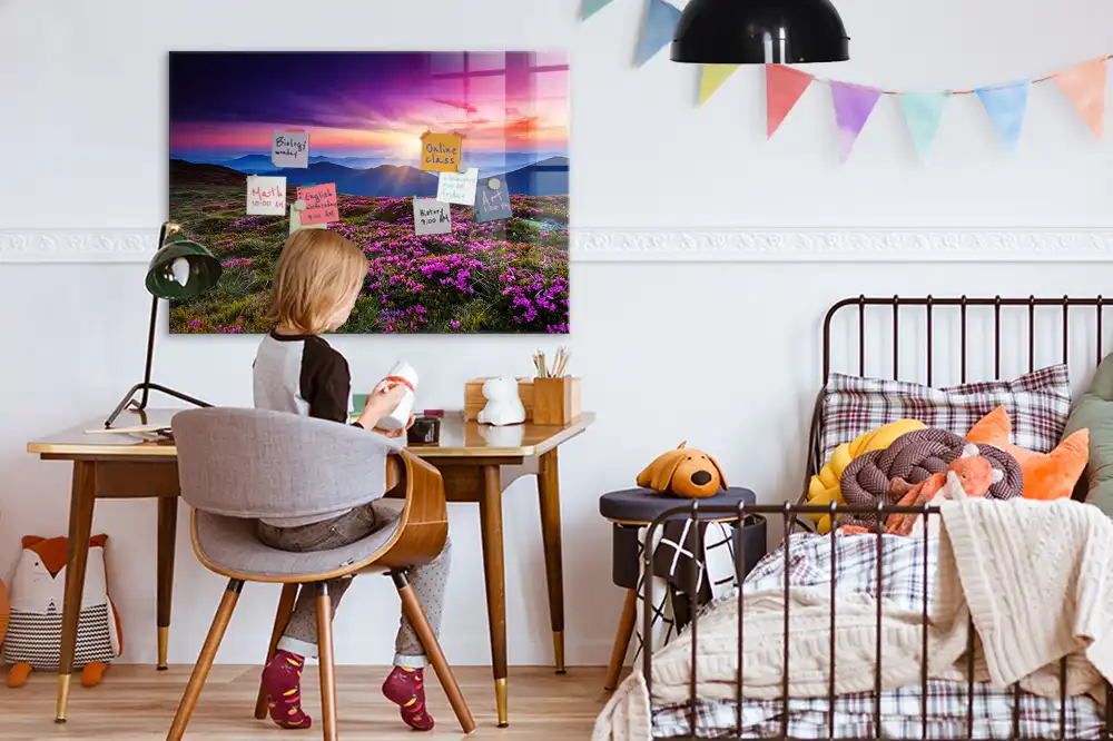 Tableau magnétique motif fleurs au lever du soleil