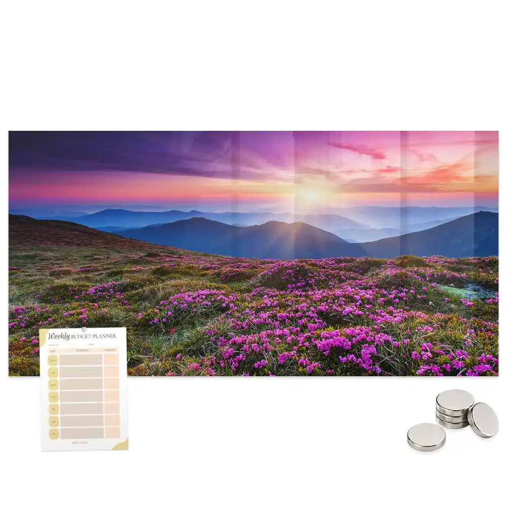 Tableau magnétique motif fleurs au lever du soleil