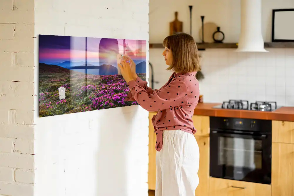 Tableau magnétique motif fleurs au lever du soleil