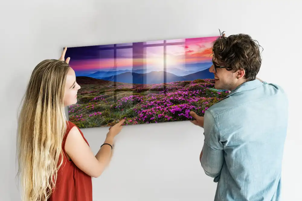 Tableau magnétique motif fleurs au lever du soleil
