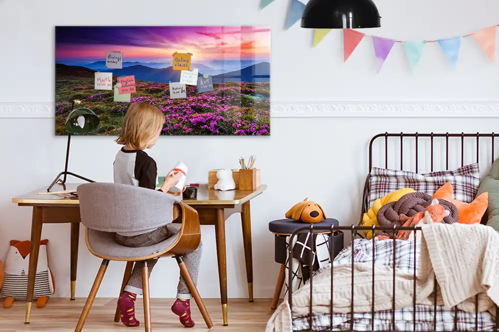 Tableau magnétique motif fleurs au lever du soleil