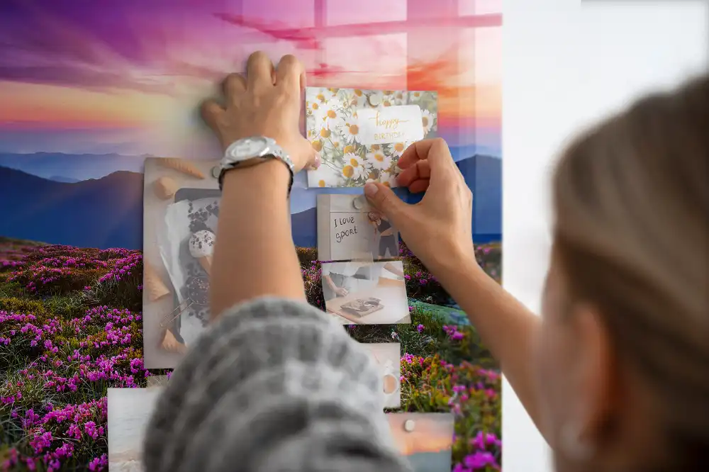 Tableau magnétique motif fleurs au lever du soleil
