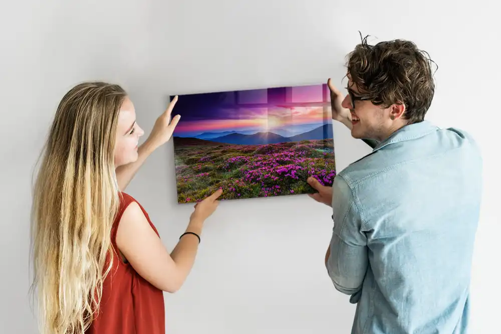Tableau magnétique motif fleurs au lever du soleil