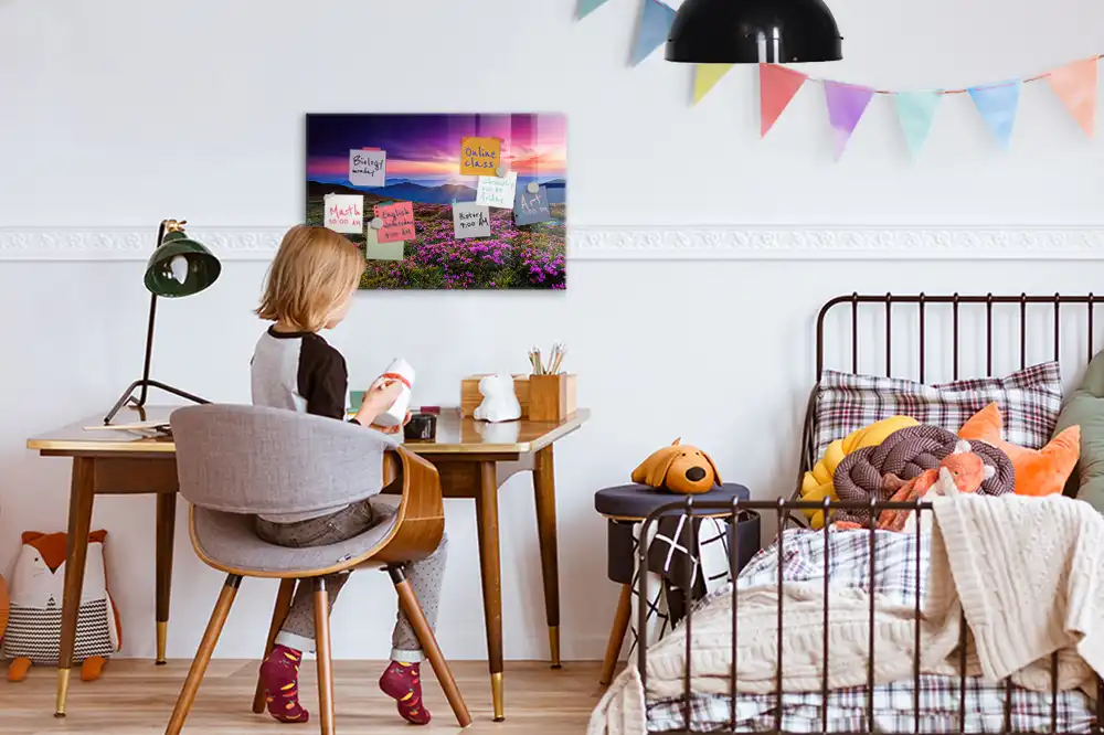 Tableau magnétique motif fleurs au lever du soleil