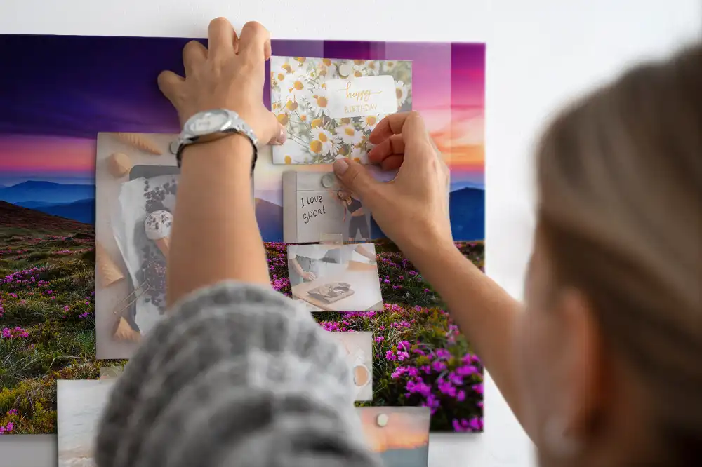 Tableau magnétique motif fleurs au lever du soleil