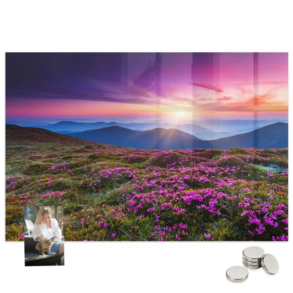Tableau magnétique motif fleurs au lever du soleil