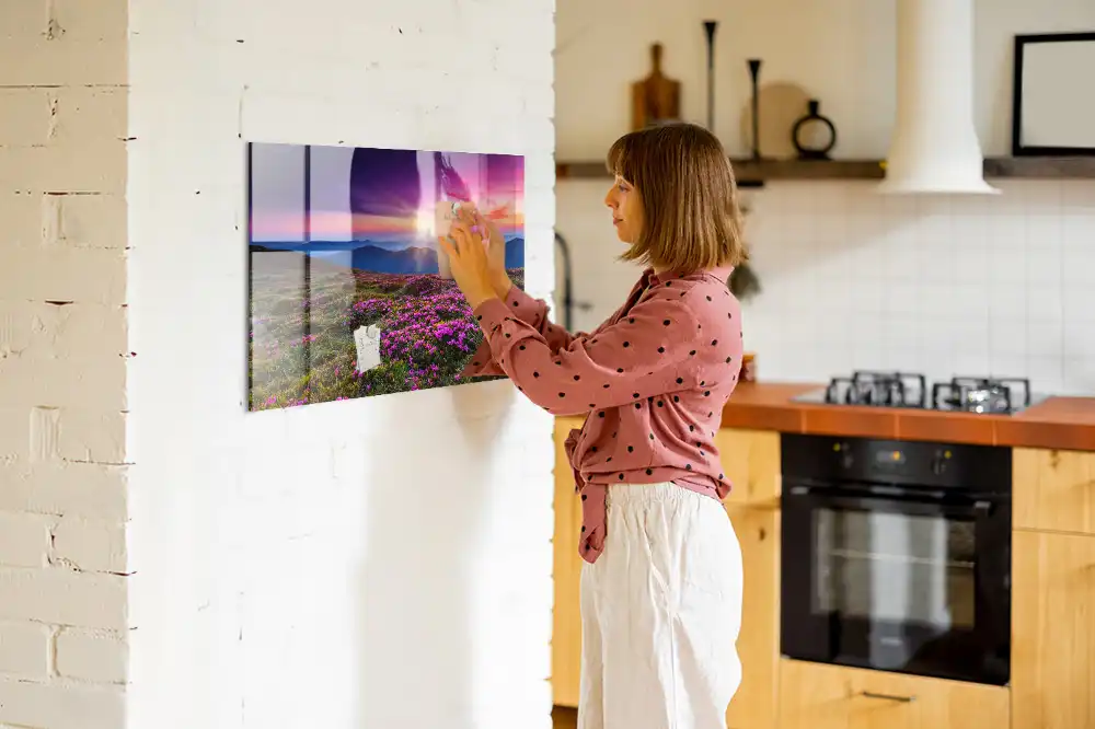 Tableau magnétique motif fleurs au lever du soleil