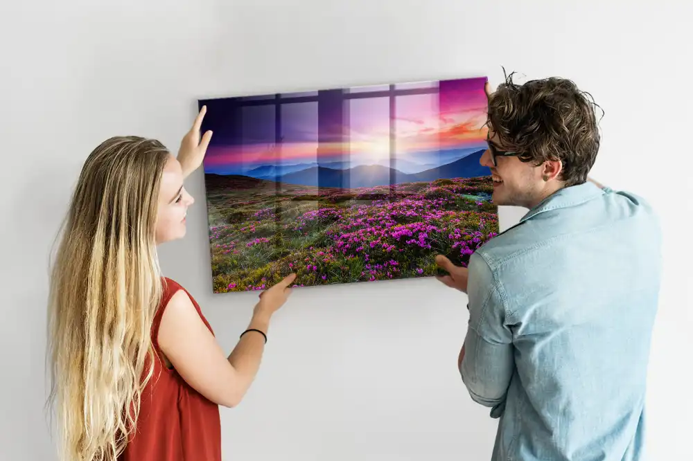 Tableau magnétique motif fleurs au lever du soleil