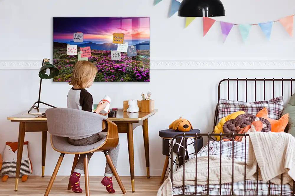 Tableau magnétique motif fleurs au lever du soleil