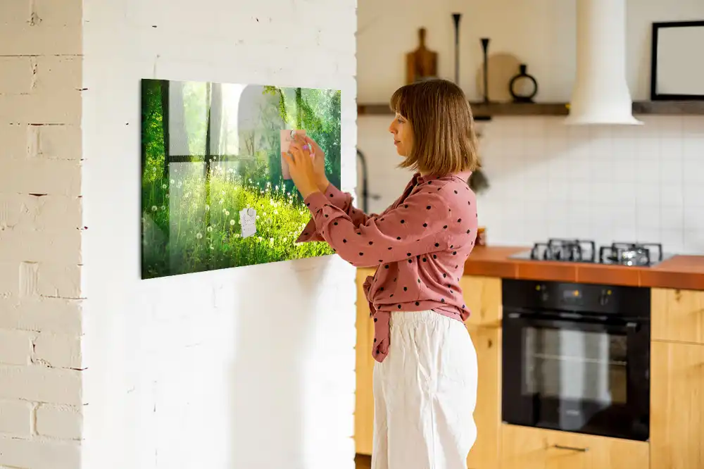 Tableau magnétique en verre motif nature printanière