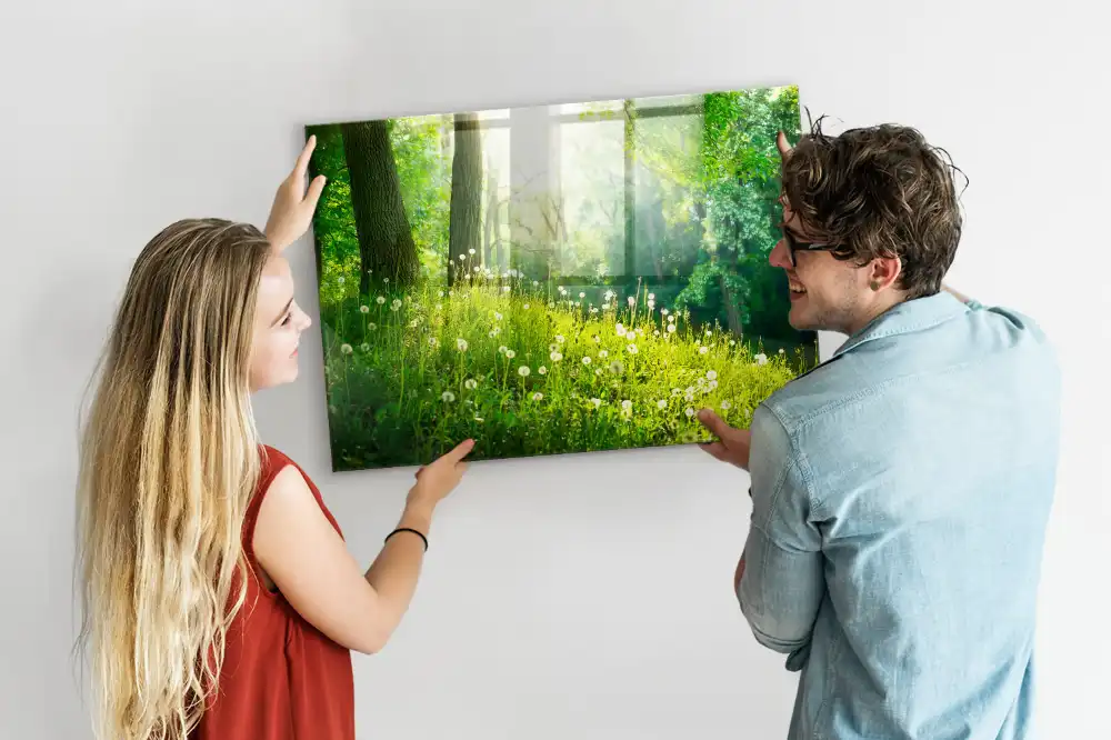 Tableau magnétique en verre motif nature printanière