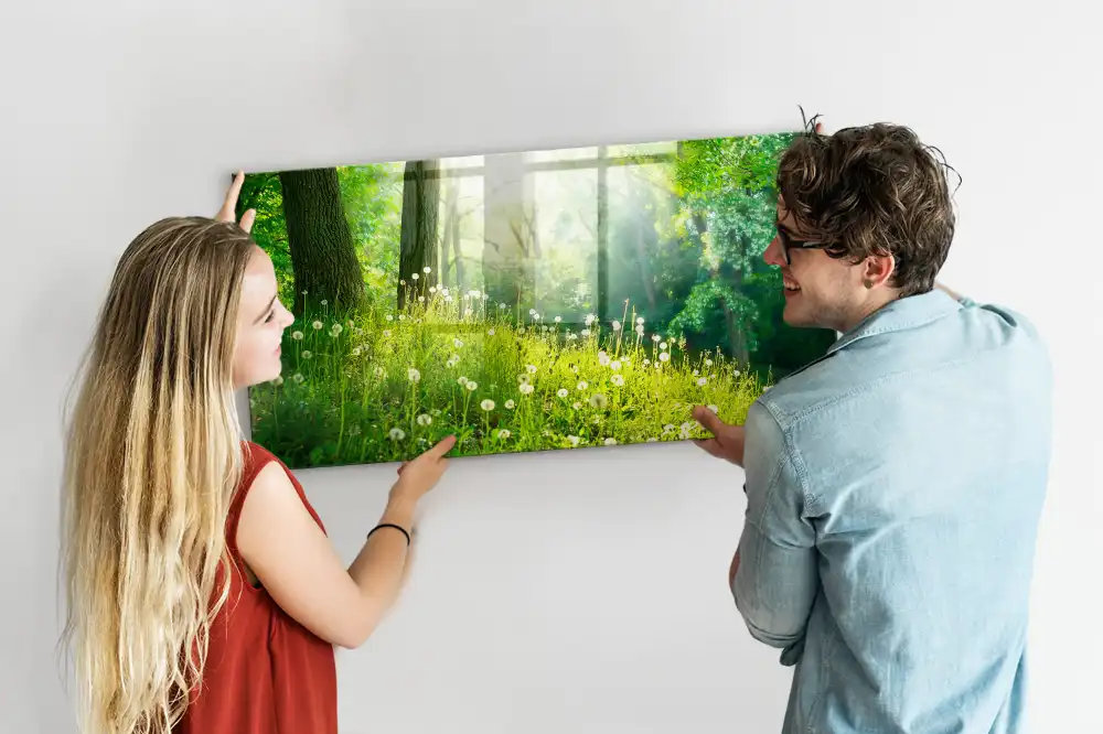 Tableau magnétique en verre motif nature printanière