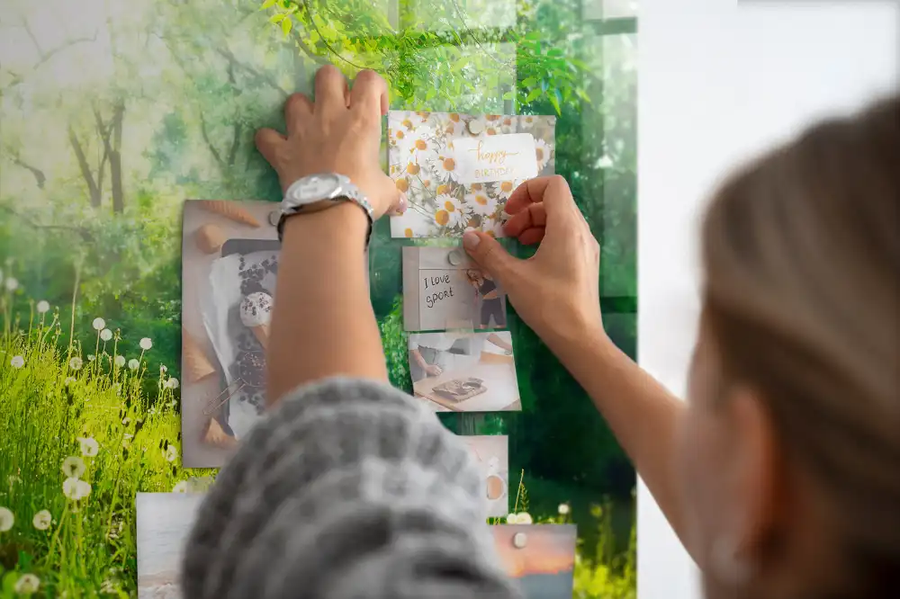 Tableau magnétique en verre motif nature printanière
