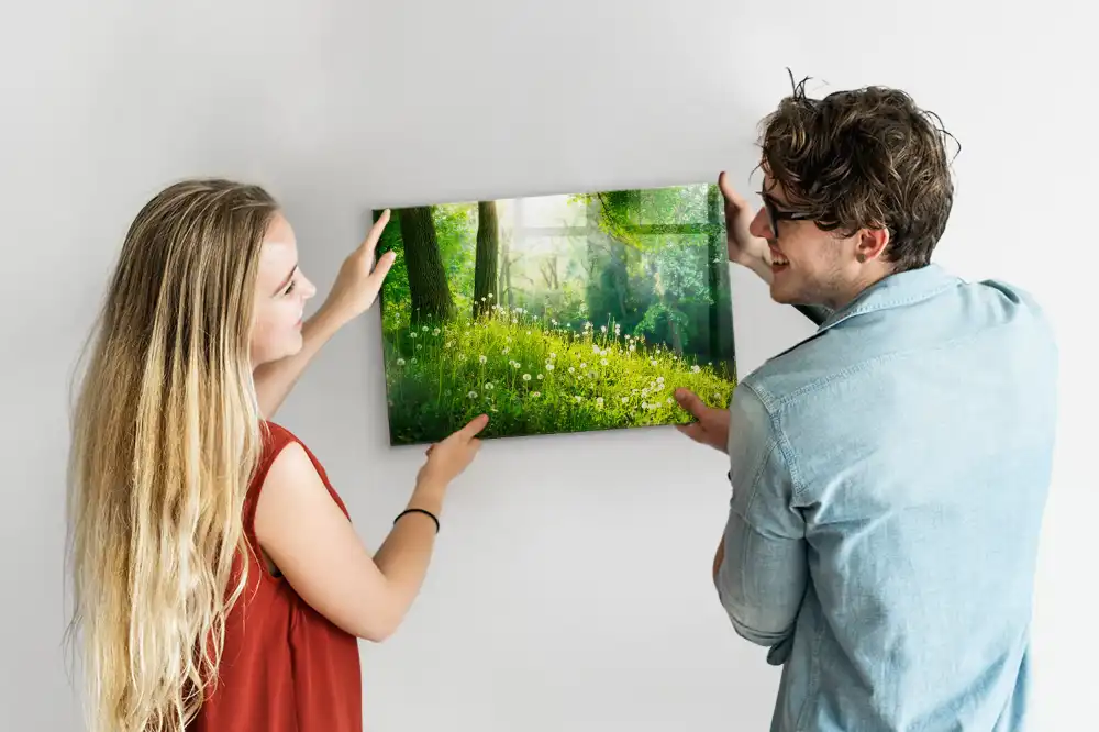 Tableau magnétique en verre motif nature printanière
