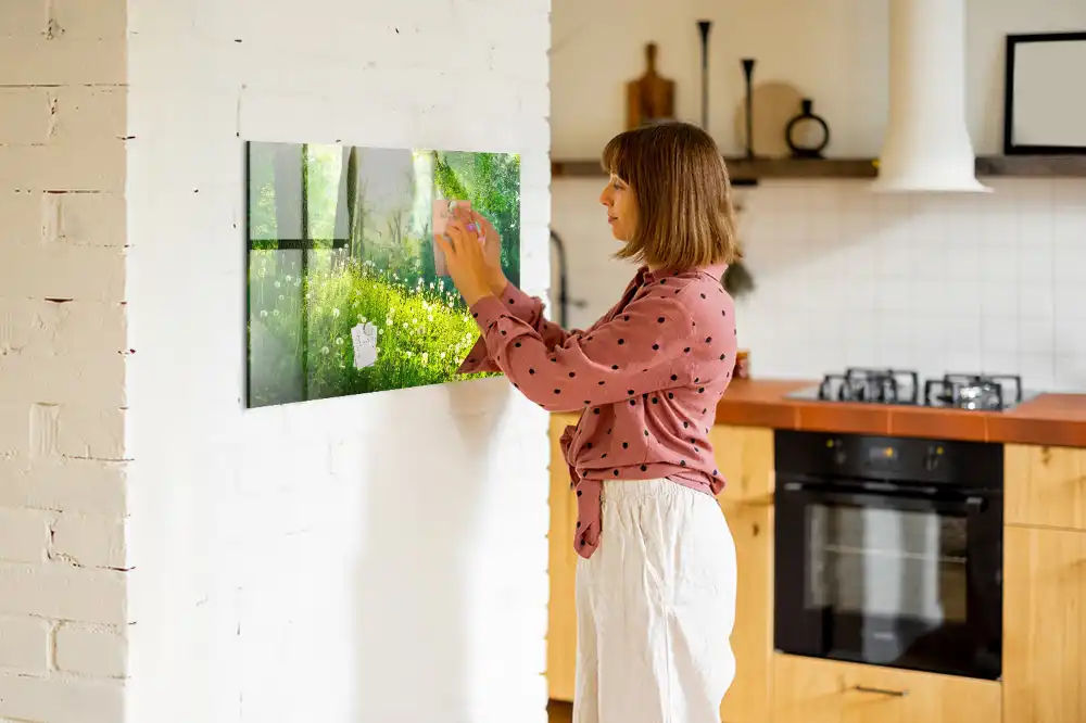 Tableau magnétique en verre motif nature printanière