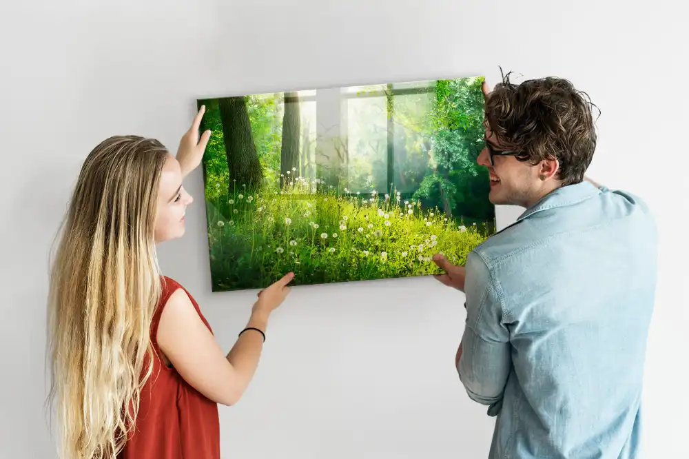 Tableau magnétique en verre motif nature printanière