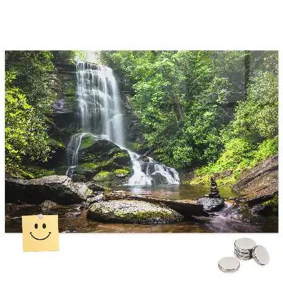 Tableau en verre magnétique motif forêt avec cascade