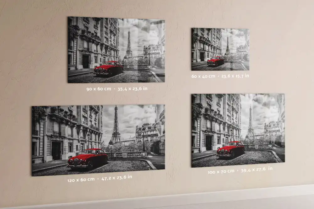 Tableau magnétique en verre représentant une voiture ancienne en ville