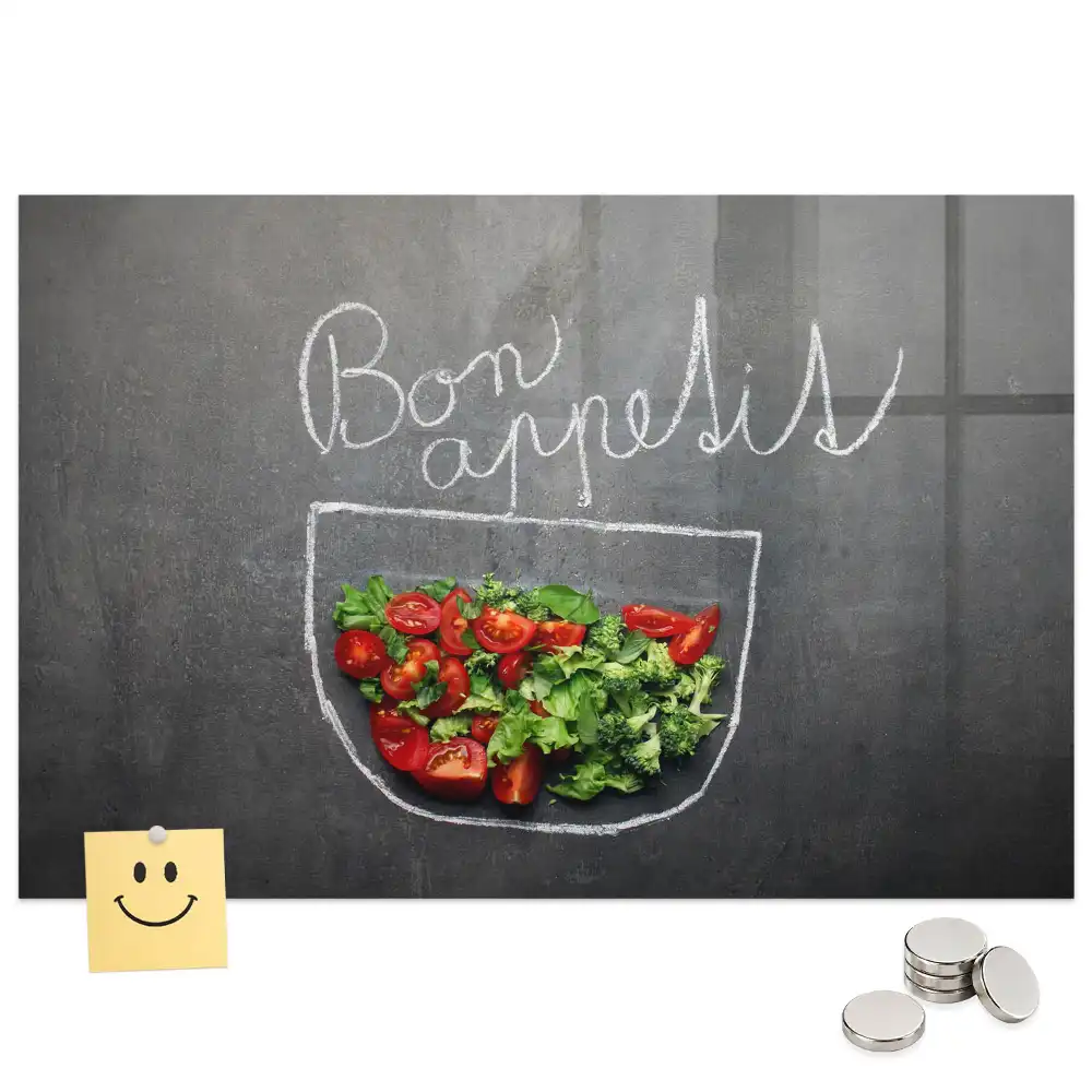 Tableau magnétique en verre avec inscription Bon appétit