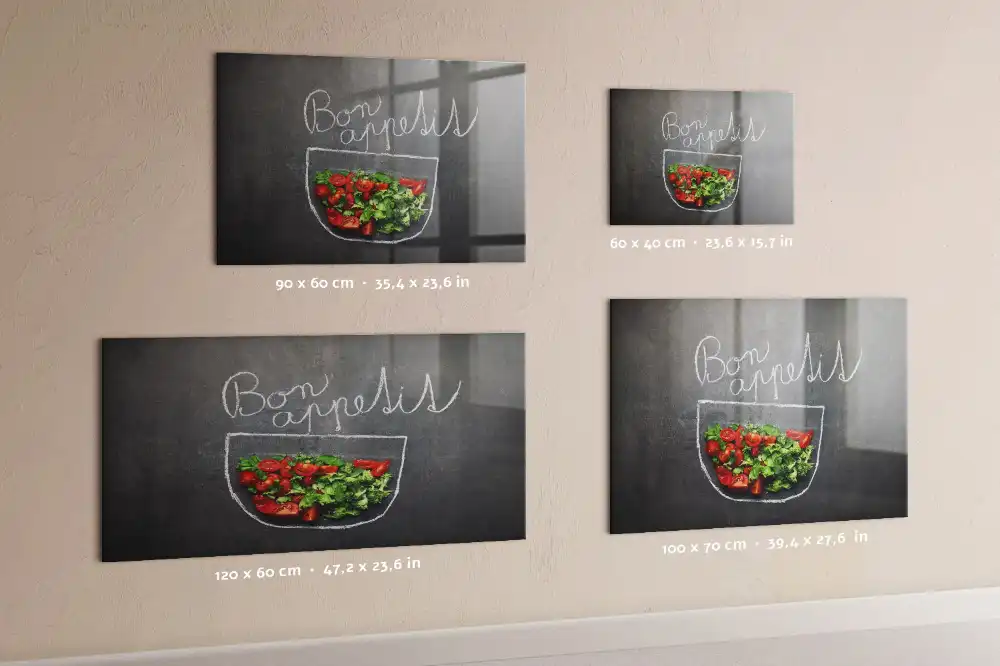 Tableau magnétique en verre avec inscription Bon appétit