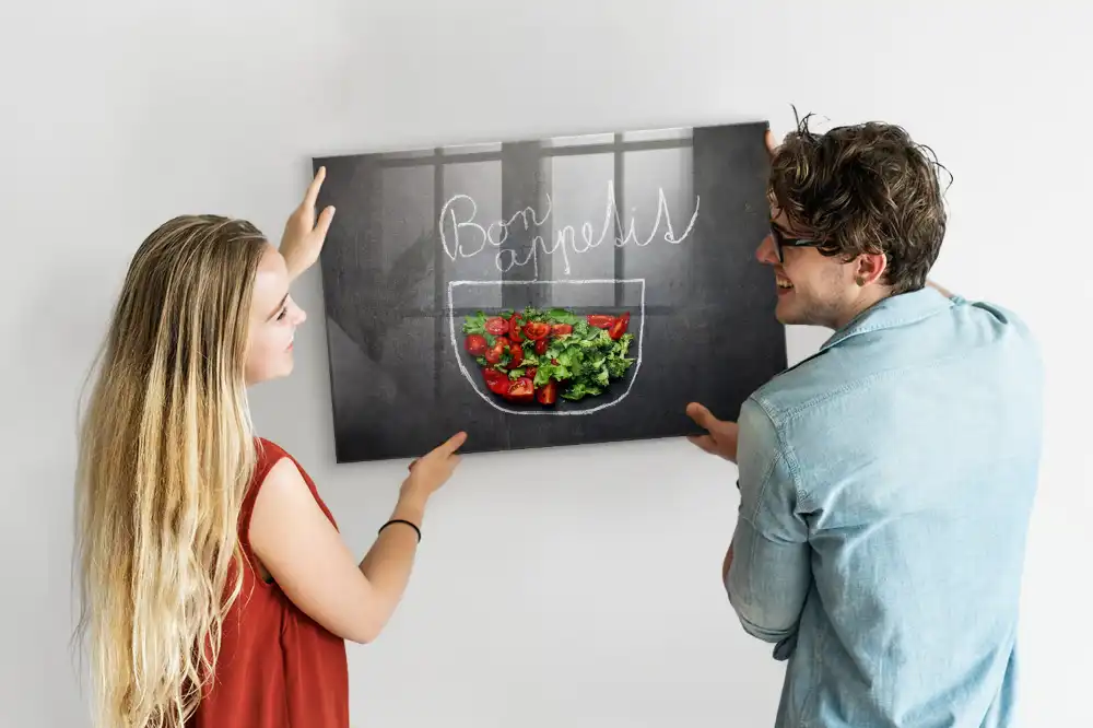 Tableau magnétique en verre avec inscription Bon appétit