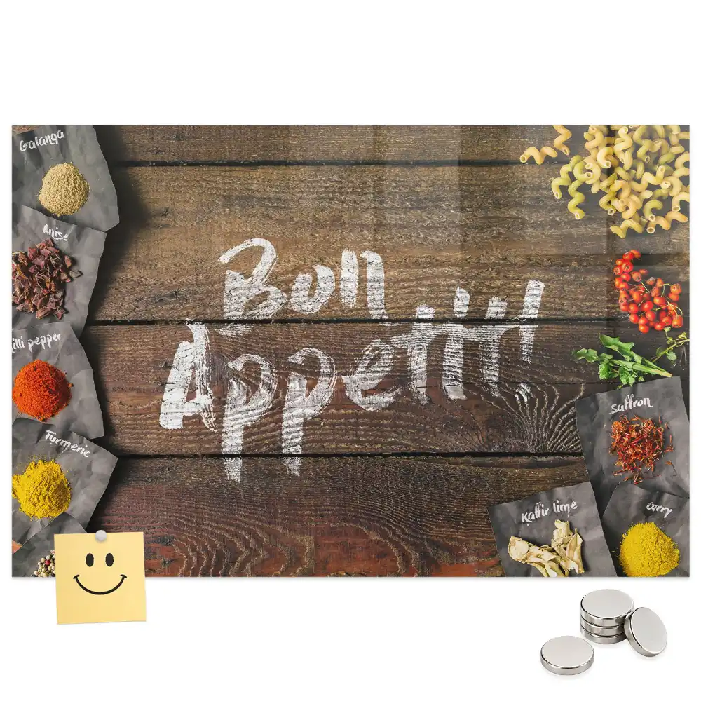 Tableau aimanté décoratif avec inscription Bon appétit