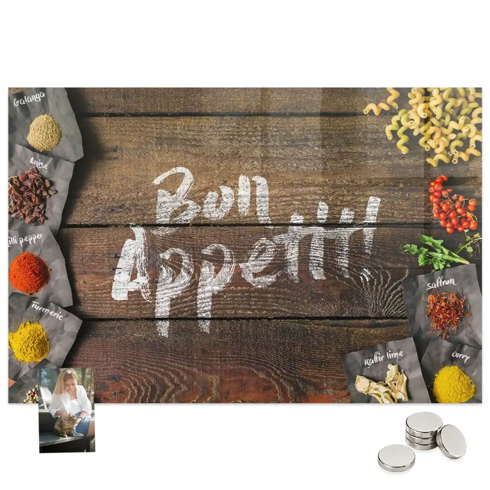 Tableau aimanté décoratif avec inscription Bon appétit