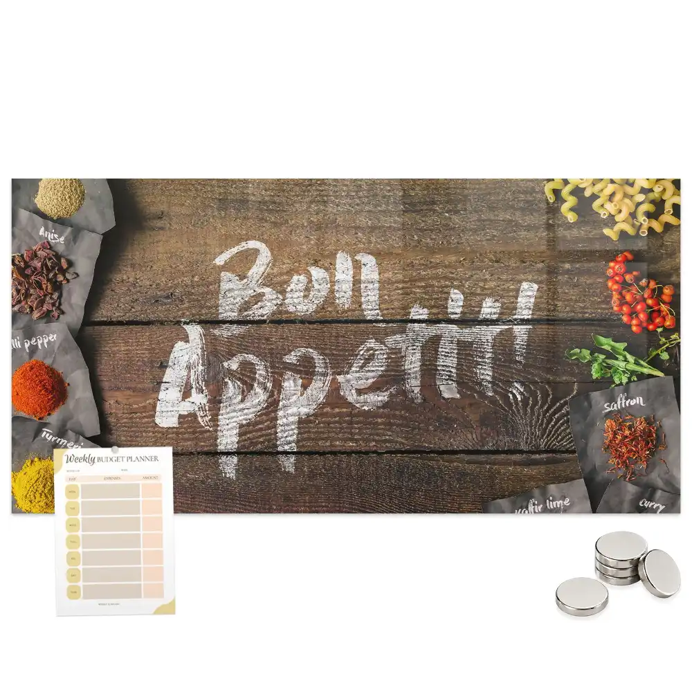 Tableau aimanté décoratif avec inscription Bon appétit