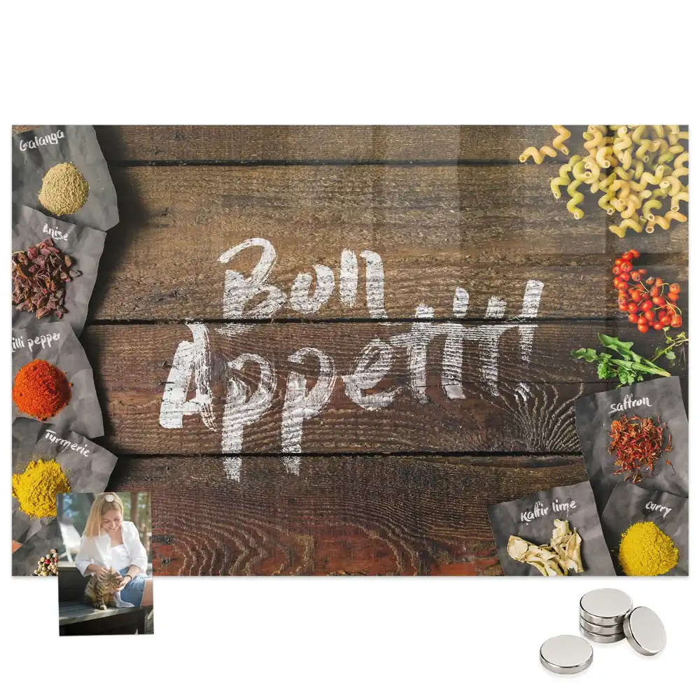Tableau aimanté décoratif avec inscription Bon appétit