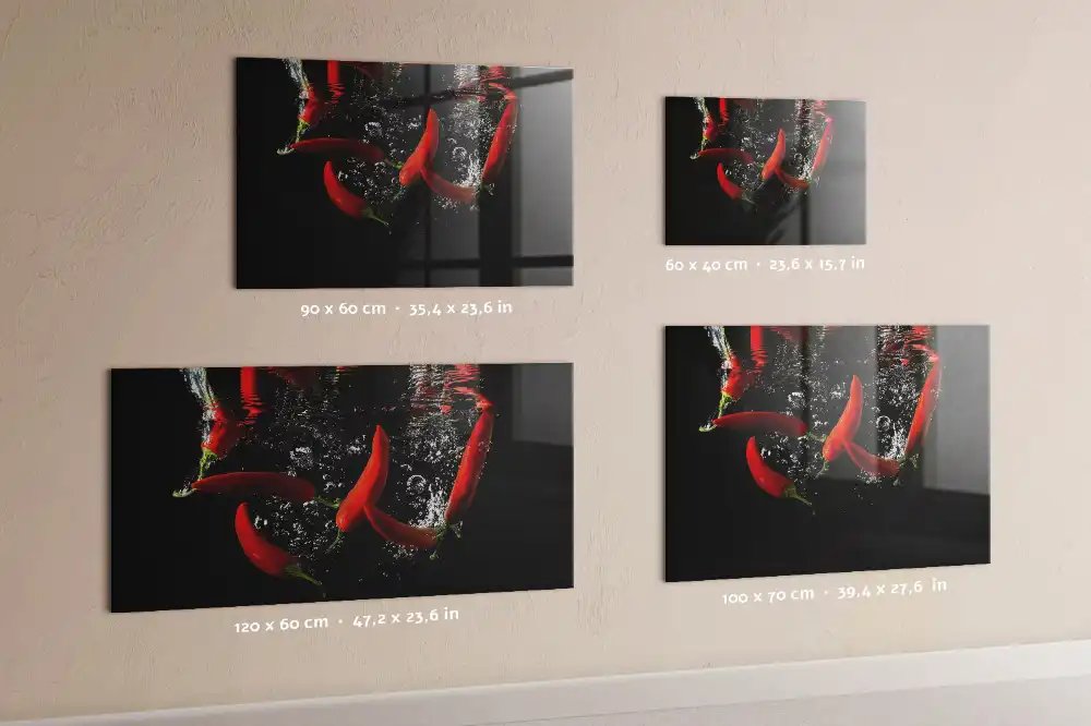 Tableau mural magnétique représentant des poivrons dans l'eau