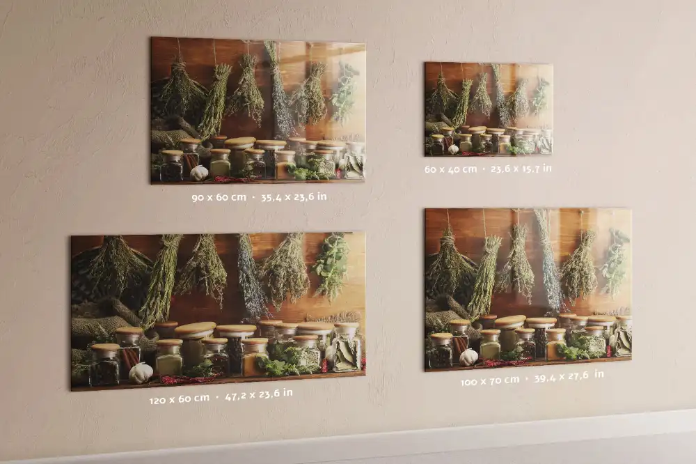 Tableau magnétique en verre motif herbes aromatiques