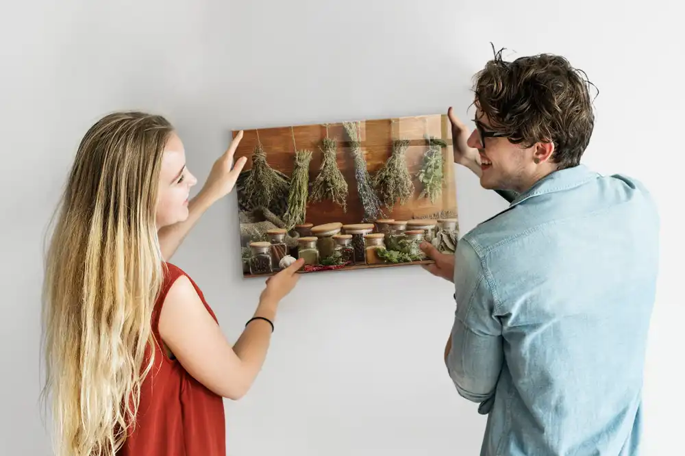 Tableau magnétique en verre motif herbes aromatiques