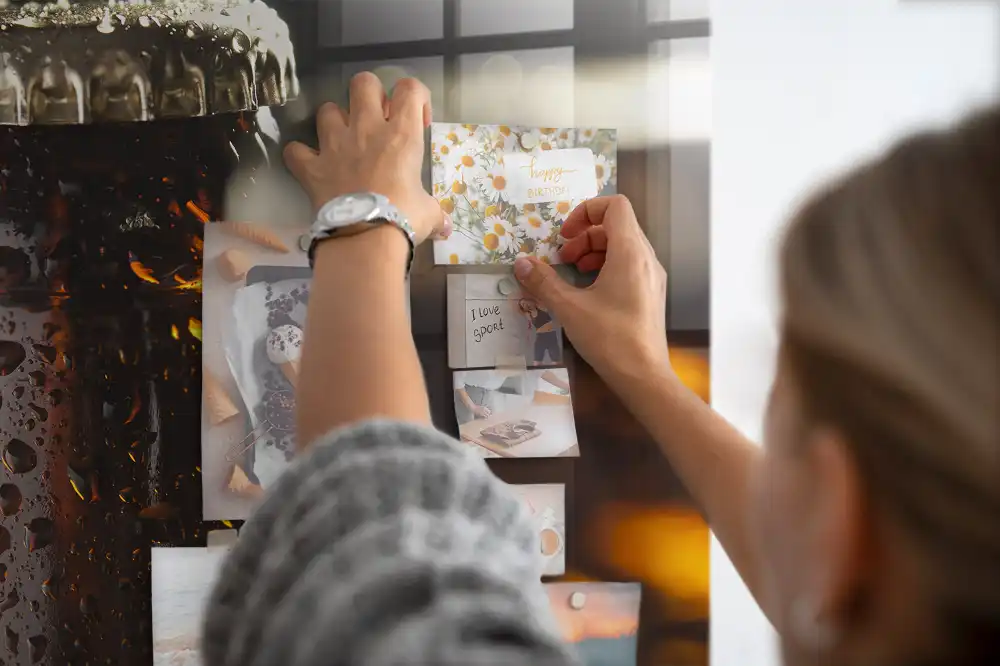 Tableau magnétique décoratif avec cadre en verre