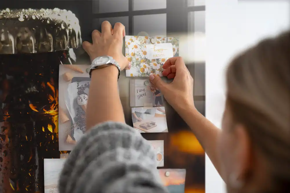 Tableau magnétique décoratif avec cadre en verre