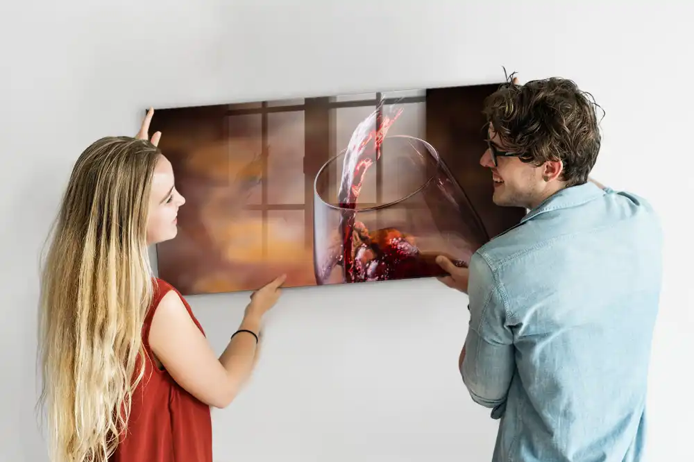 Tableau en verre magnétique motif verre de vin