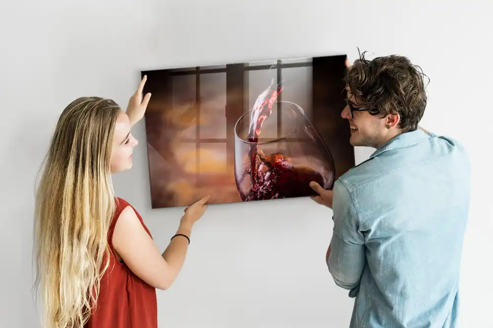 Tableau en verre magnétique motif verre de vin