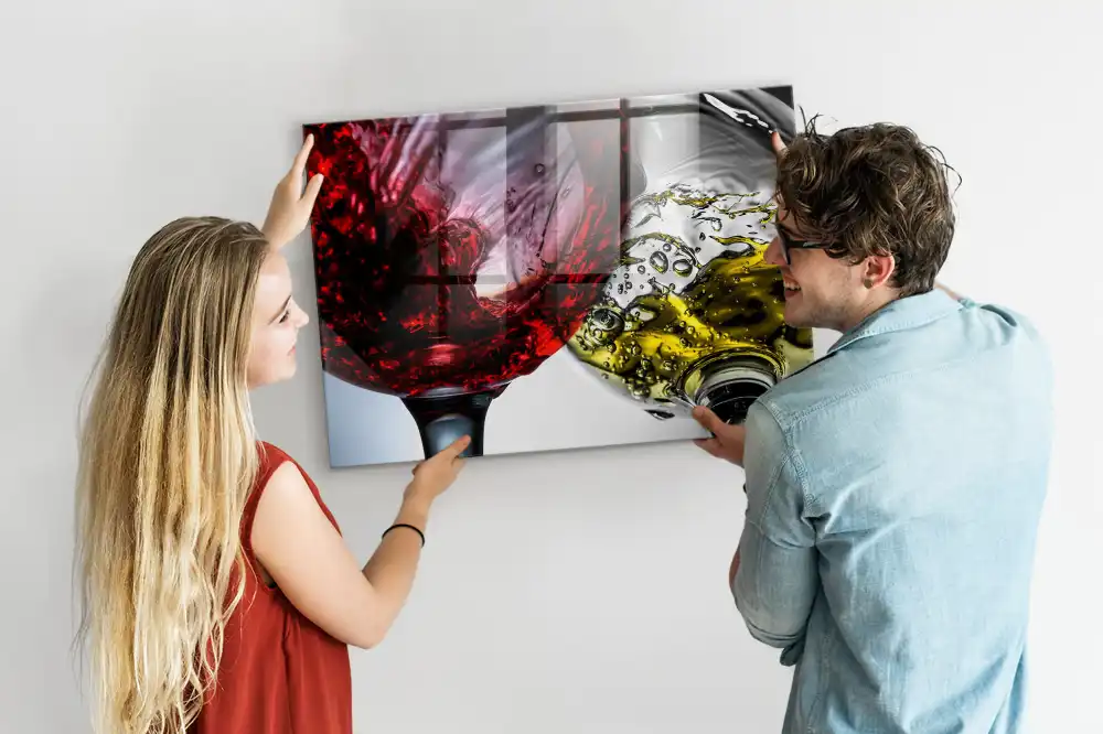 Tableau magnétique en verre avec verres à vin