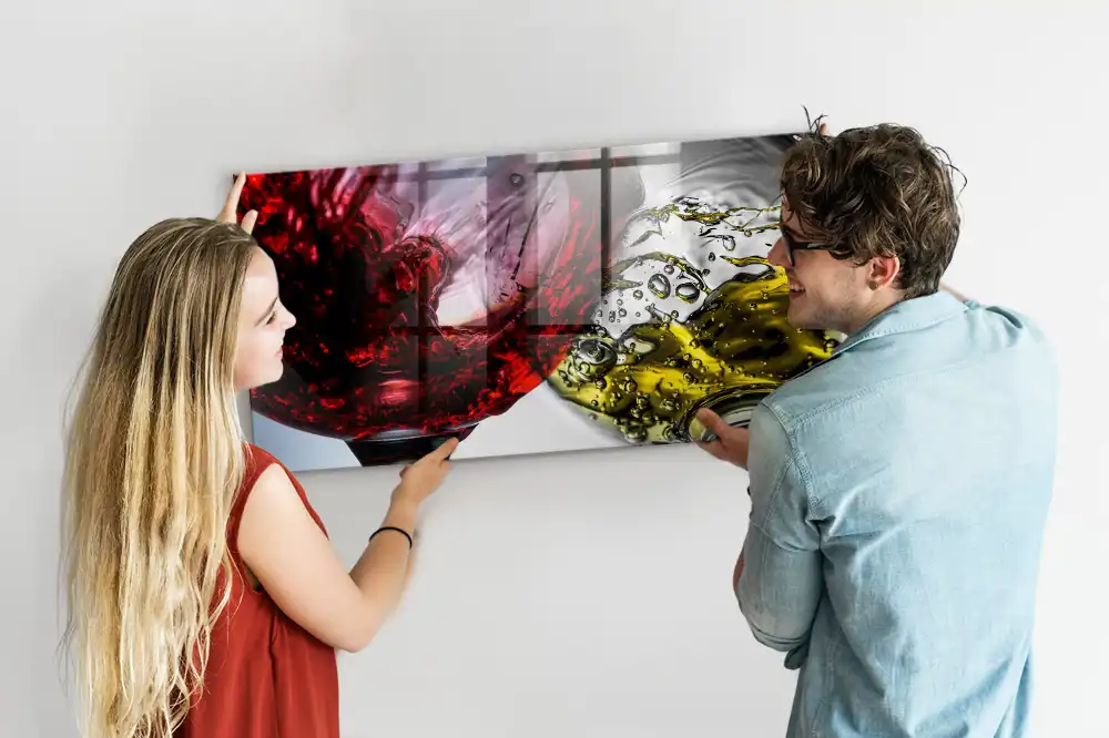 Tableau magnétique en verre avec verres à vin
