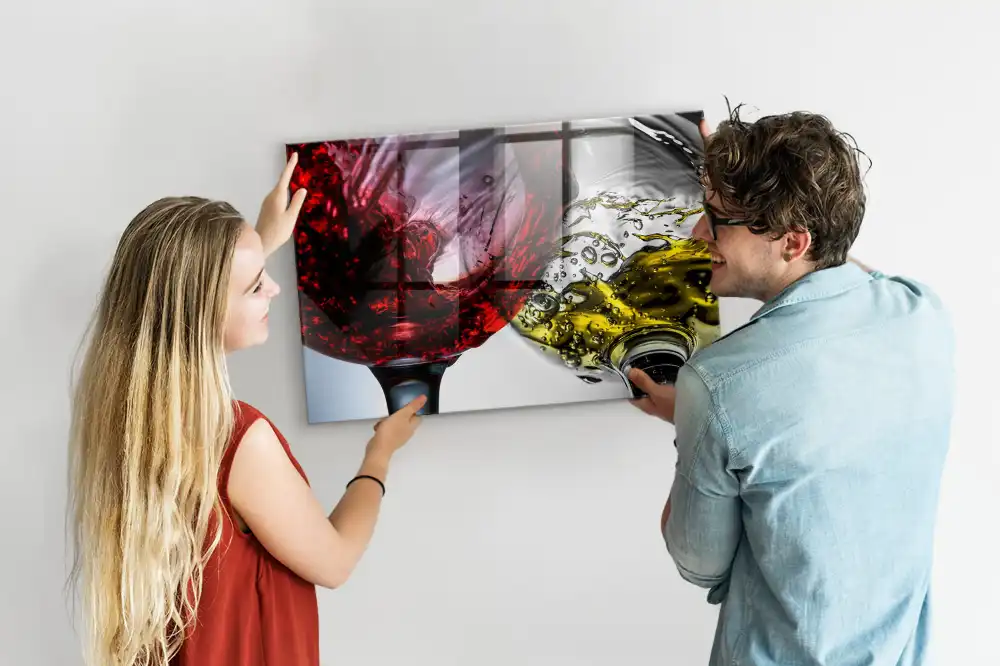Tableau magnétique en verre avec verres à vin