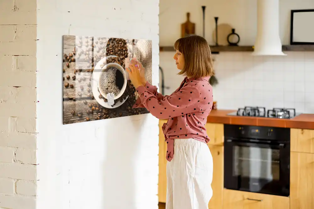 Tableau mural magnétique en toile de jute motif sac à café