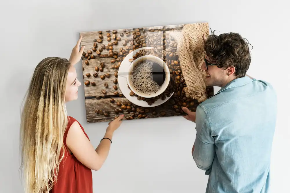 Tableau mural magnétique en toile de jute motif sac à café