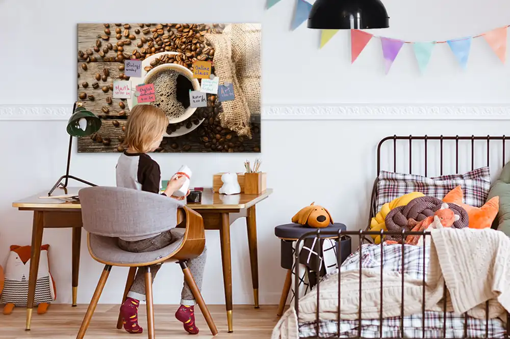 Tableau mural magnétique en toile de jute motif sac à café