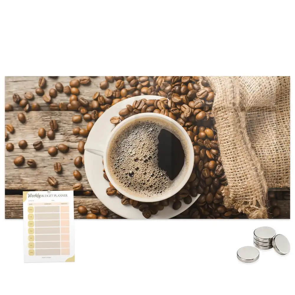 Tableau mural magnétique en toile de jute motif sac à café