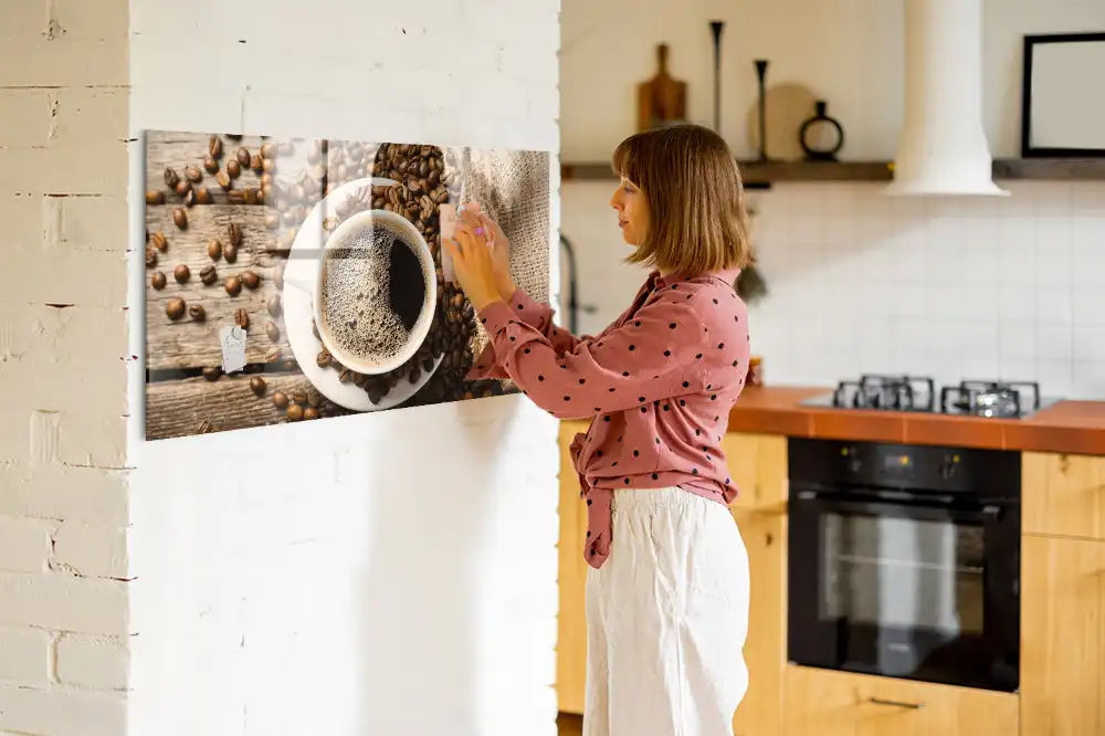 Tableau mural magnétique en toile de jute motif sac à café