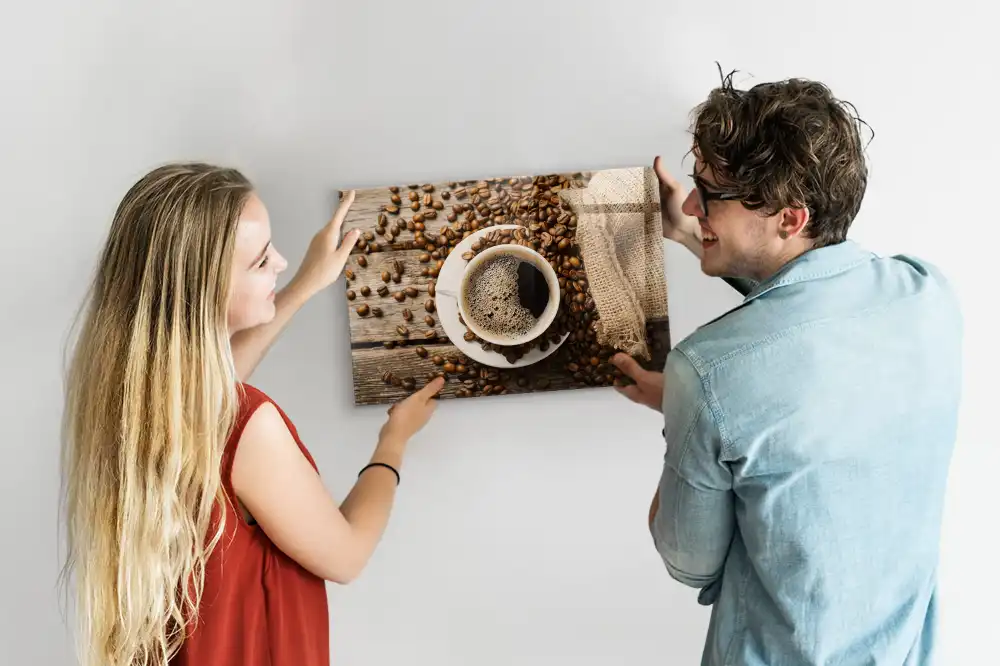 Tableau mural magnétique en toile de jute motif sac à café