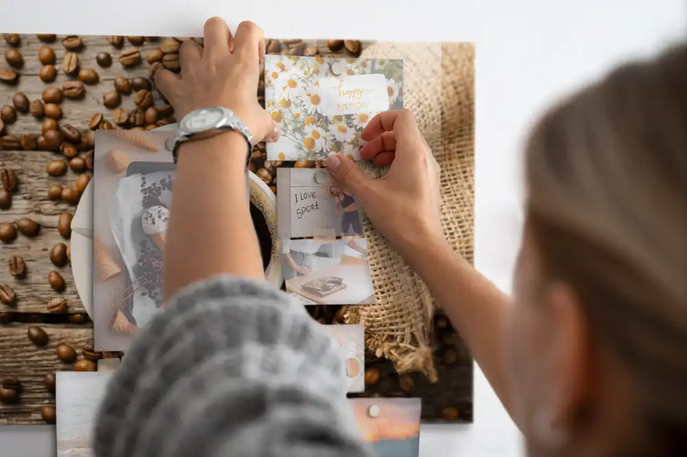 Tableau mural magnétique en toile de jute motif sac à café