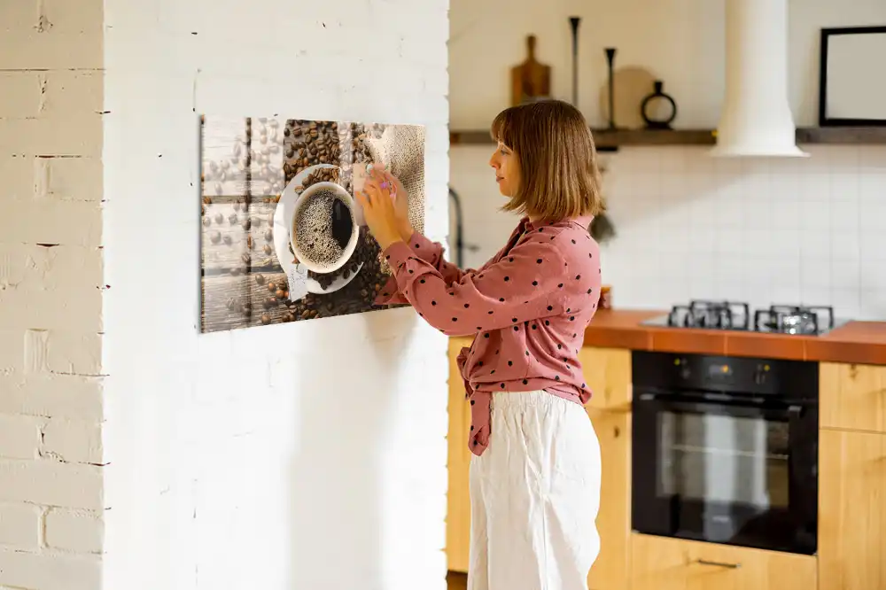 Tableau mural magnétique en toile de jute motif sac à café