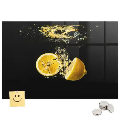 Tableau magnétique en verre motif agrumes jaunes